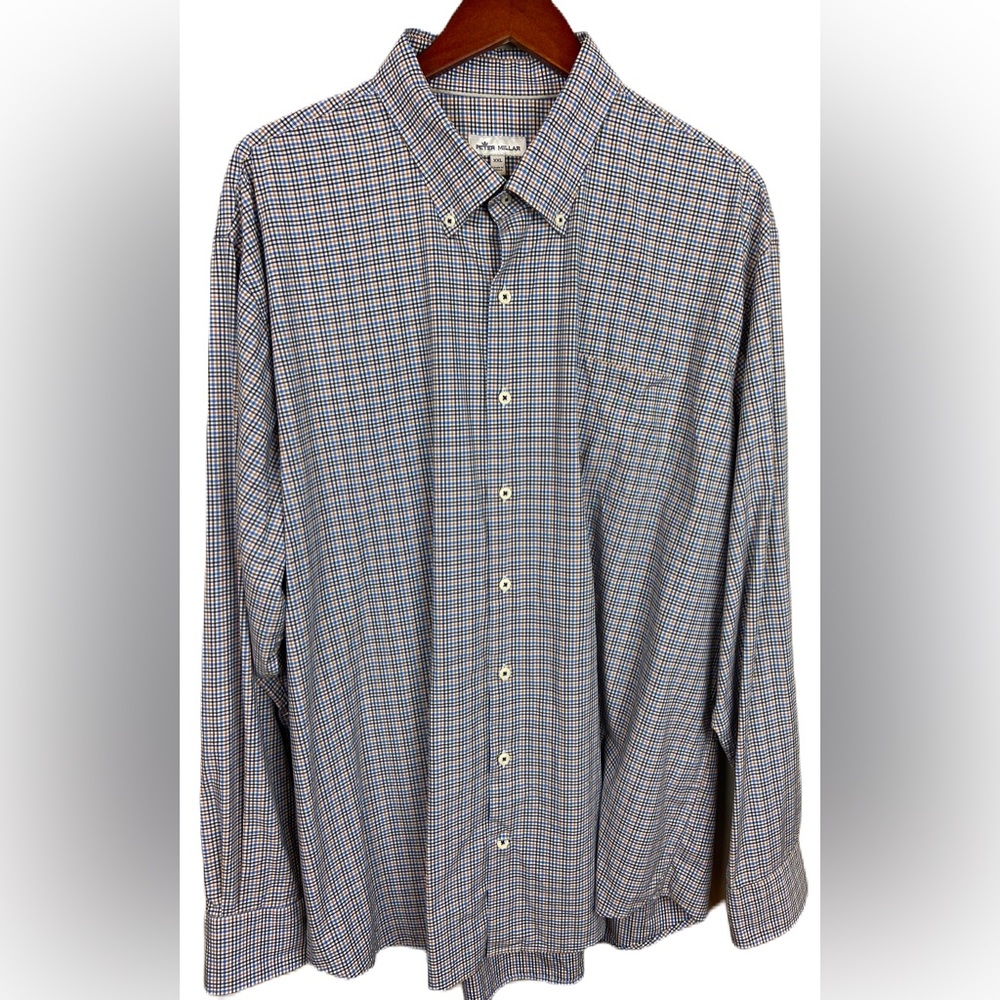 Peter Millar Men’s XXL Long Sleeve Blue and Orange Long Sleeve Button Down Shirt
